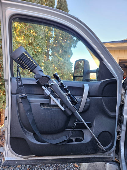 Truck door gun rack. Ready to shoulder sidekick. 2013 Chevy 2500